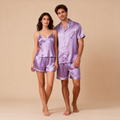 Silky Satin Solid Sleep Set for Couples-Mauve
