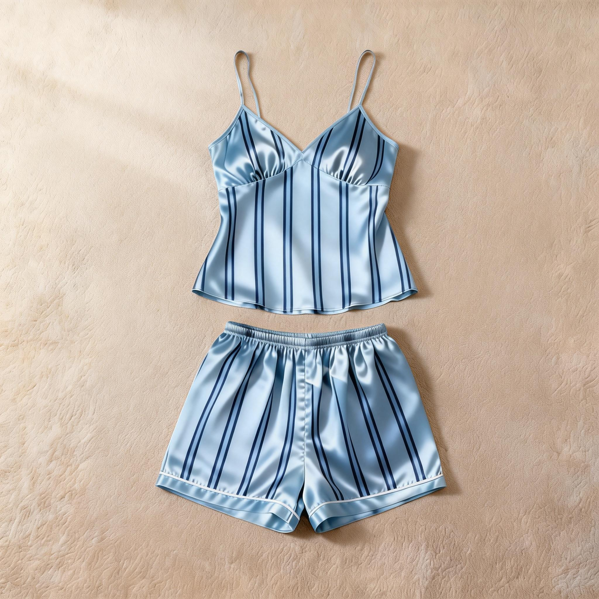 Silky Classic Striped Printed Men Sleepwear Satin Short Pajama Set