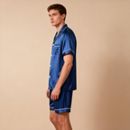 Silky Satin Striped Printed Sleep Set for Men-Purple