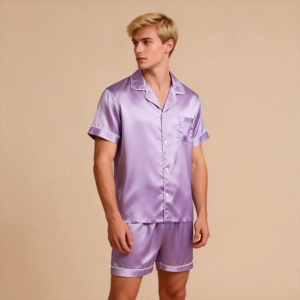 Silky Satin Solid Sleep Set for Men