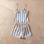 Silky Classic Striped Printed Men Sleepwear Satin Short Pajama Set
