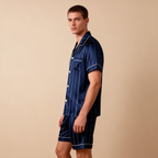 Silky Satin Striped Printed Sleep Set for Men-Purple