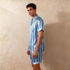 Silky Classic Striped Printed Men Sleepwear Satin Short Pajama Set