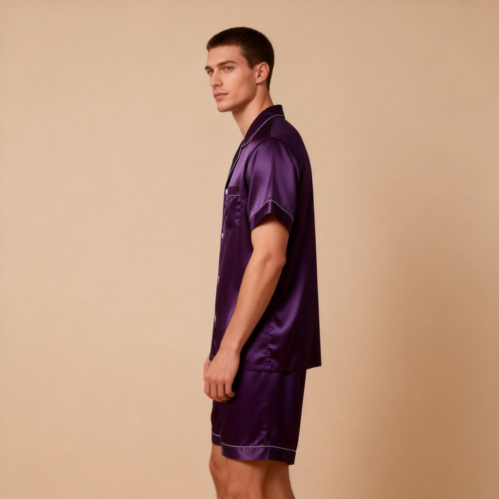 Silky Satin Solid Sleep Set for Men-Teal