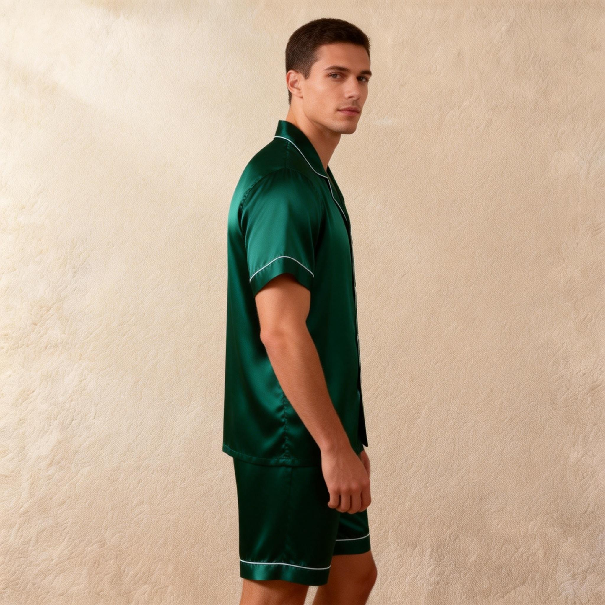 Silky Satin Solid Sleep Set for Men-Teal