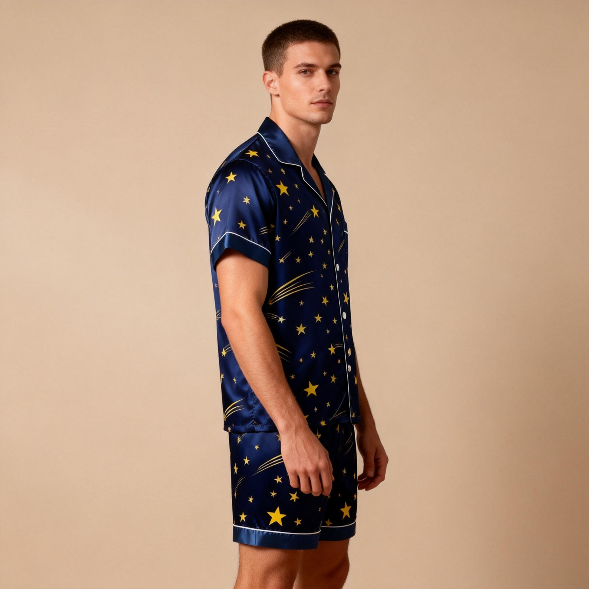 Elegant Men Sleepwear: Satin Short Pajama Set
