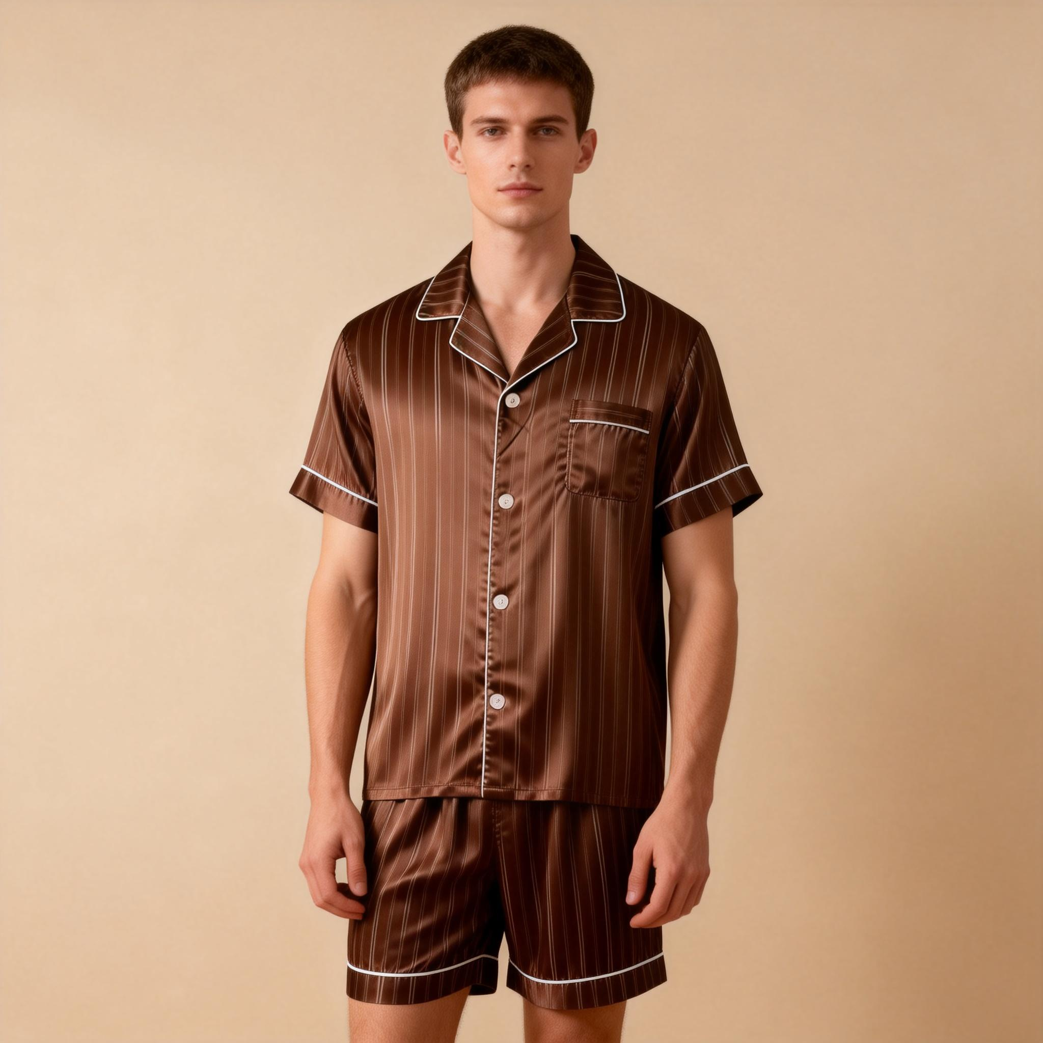 Silky Satin Striped Printed Sleep Set for Men-Royal