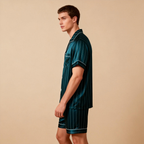 Silky Satin Striped Printed Sleep Set for Men-Royal