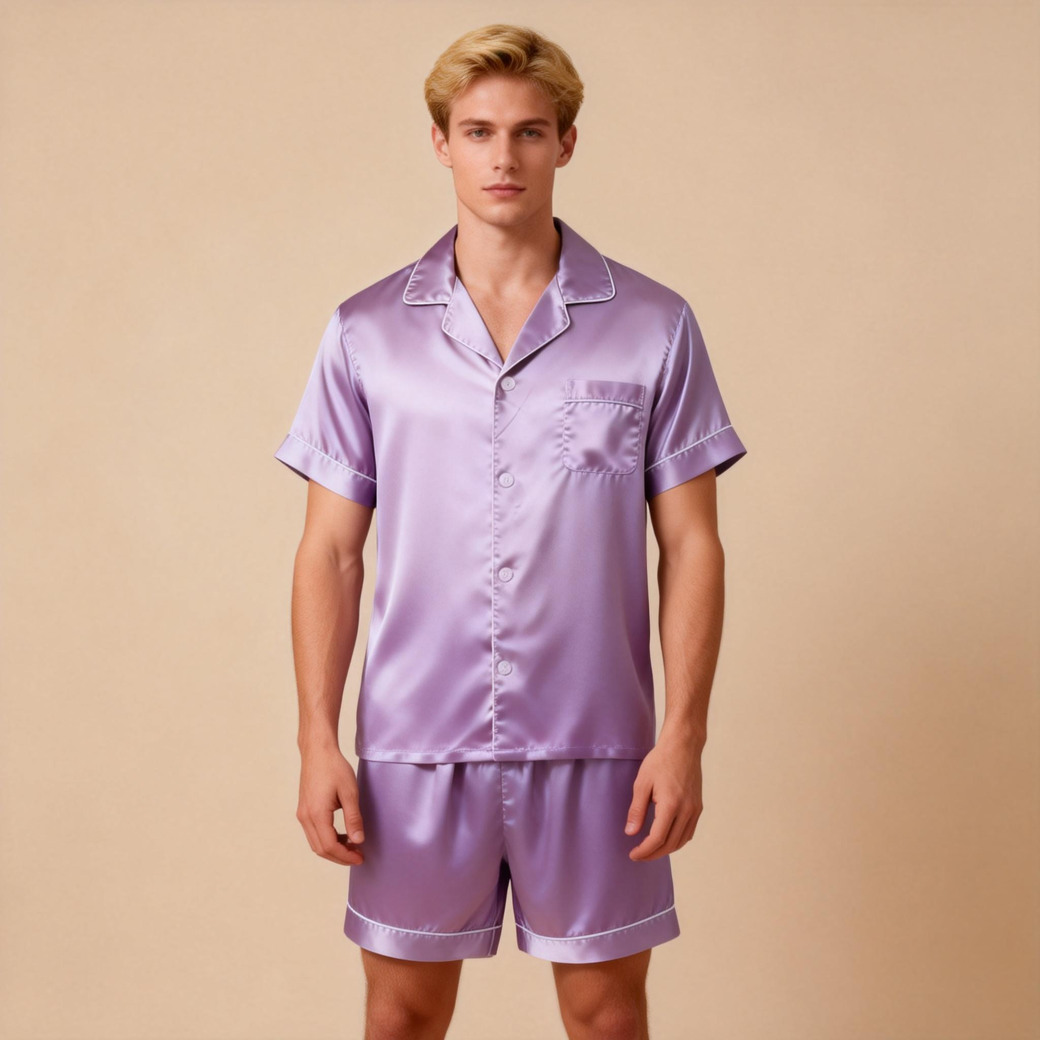 Silky Satin Solid Sleep Set for Men-Teal