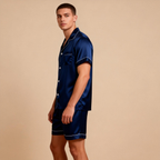 Silky Satin Solid Sleep Set for Men-Teal