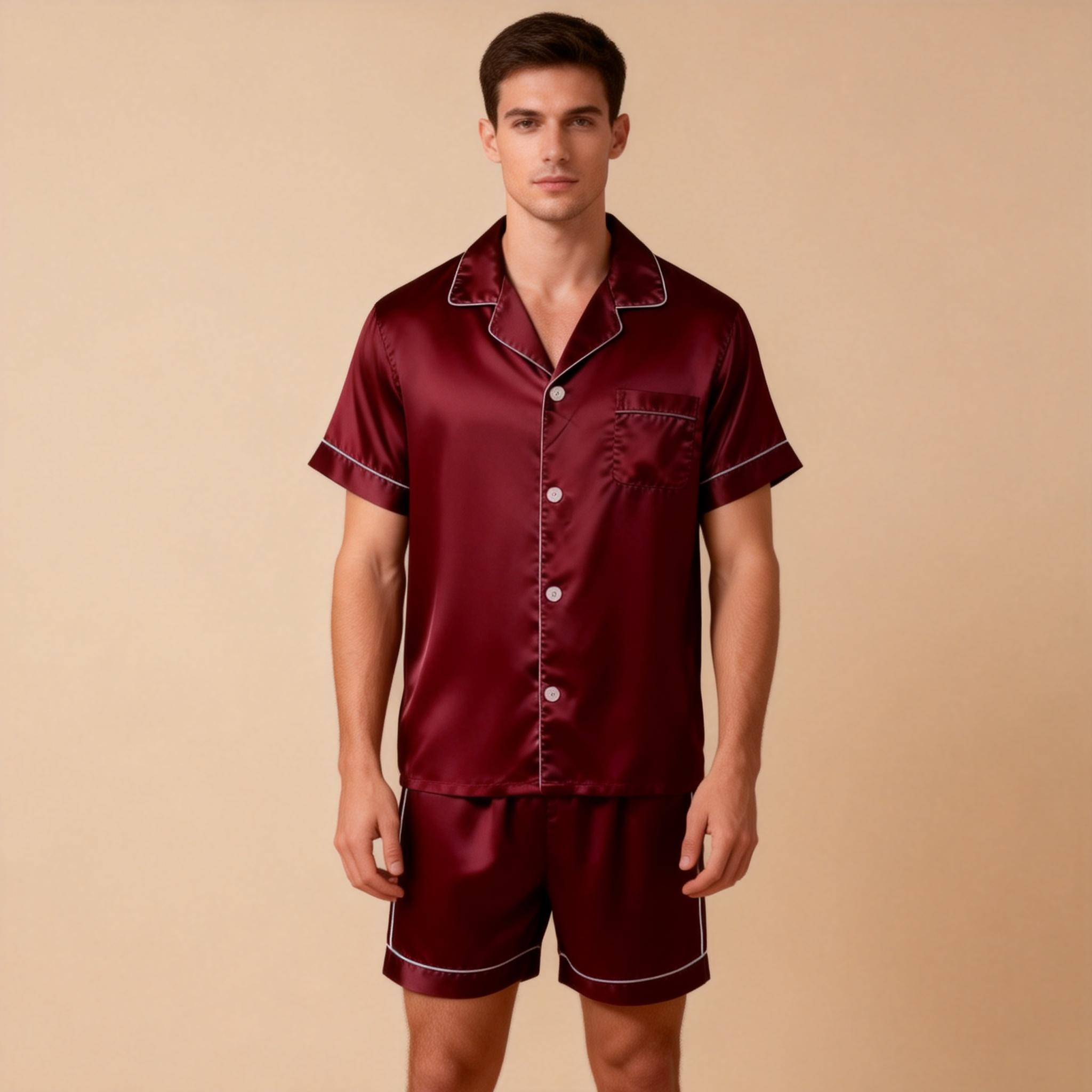 Silky Satin Solid Sleep Set for Men-Teal
