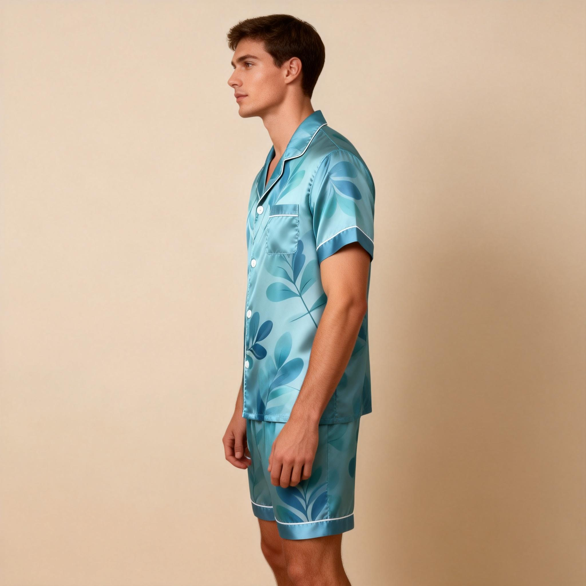 Men Classic Floral Satin Pajamas Short Set