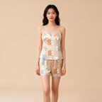 Premium Satin Fabric Couple Pajamas Short Set