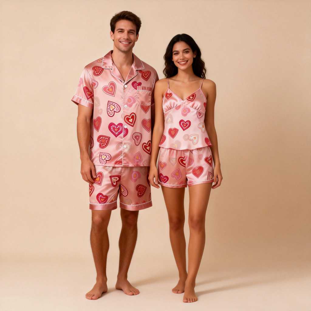 Ideal for Anniversaries: Matching Satin Couple Sleepwear