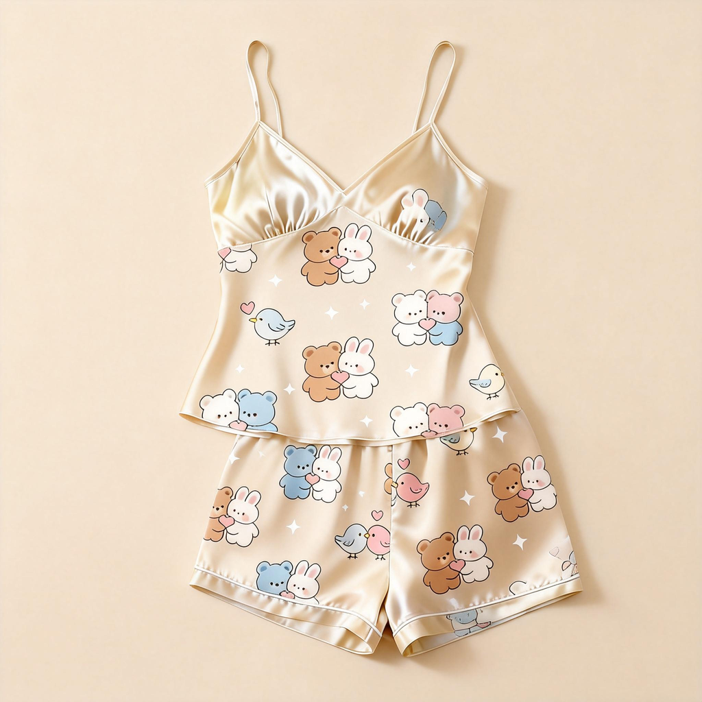Premium Satin Fabric Couple Pajamas Short Set