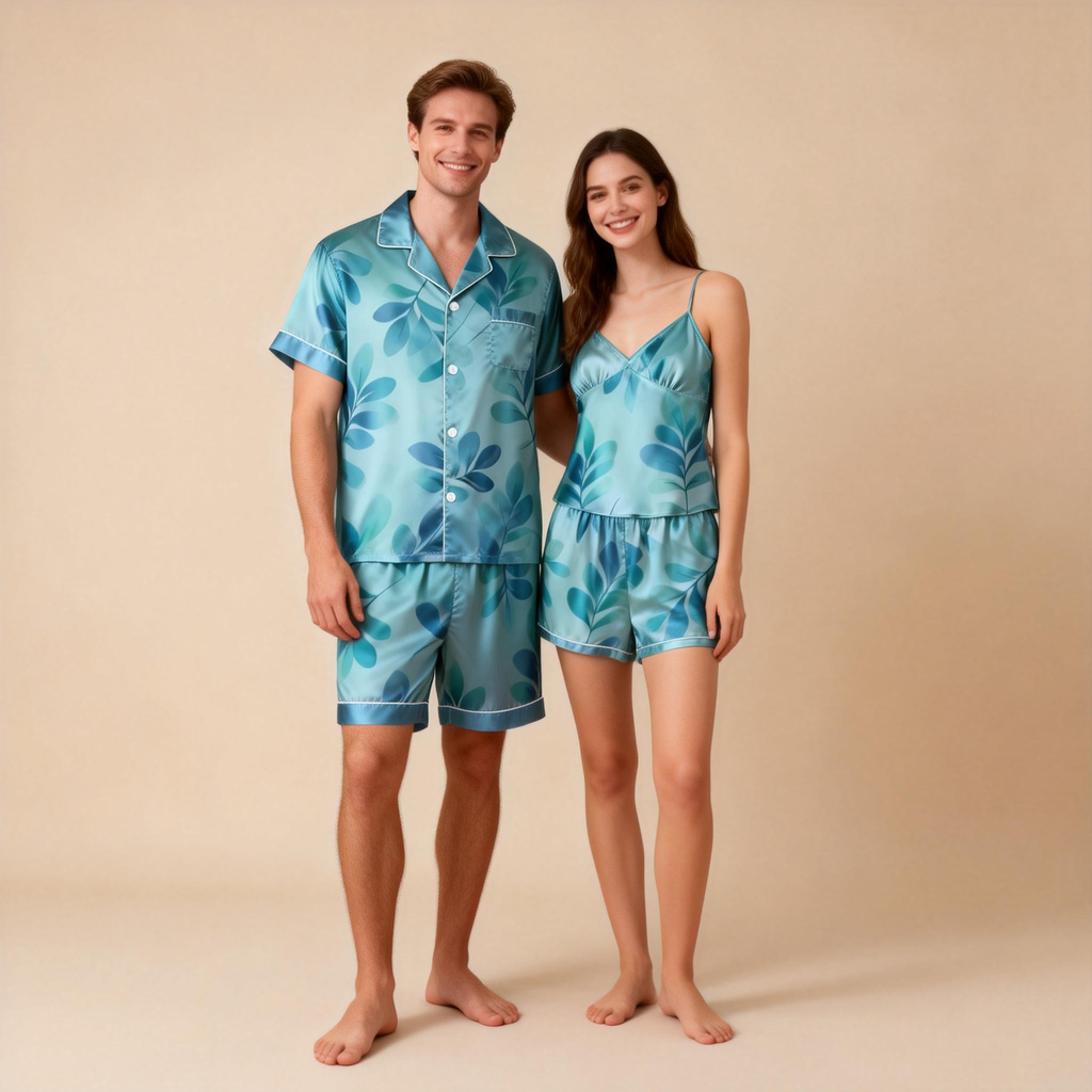 Women Classic Floral Satin Pajamas Short Set