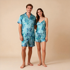 Women Classic Floral Satin Pajamas Short Set