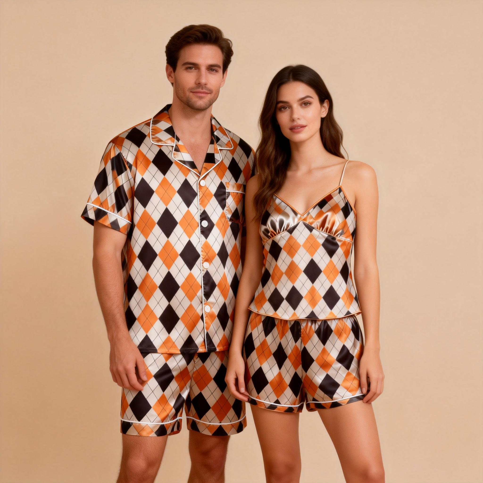 Timeless Couple Pajamas in Glossy Satin Fabric