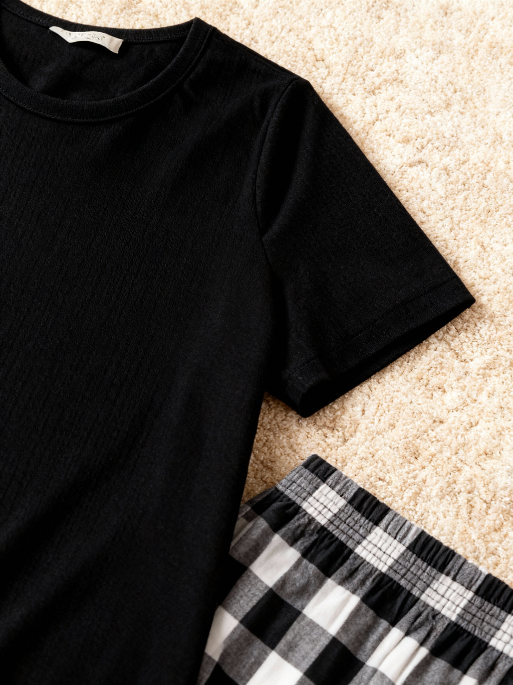 Strong Than The StrongText Printed Black Short Sleeve and Black&White Plaid Pants Family Matching Pajamas Set
