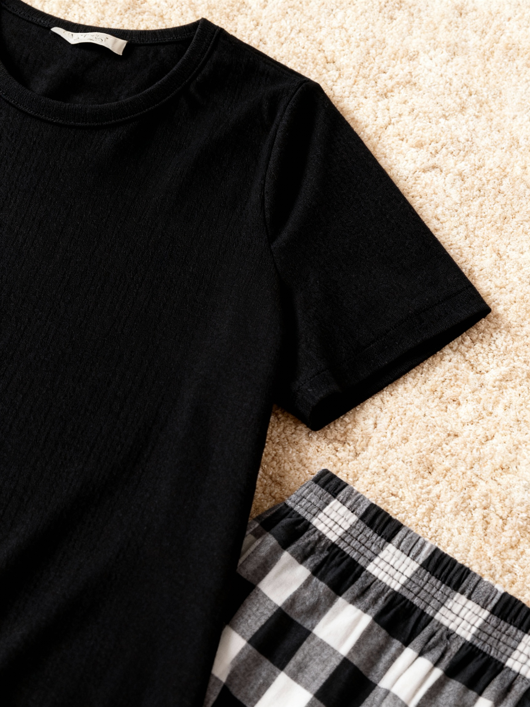 Strong Than The StrongText Printed Black Short Sleeve and Black&White Plaid Pants Family Matching Pajamas Set