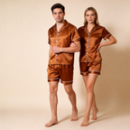 Silky Classic Solid Couple Sleepwear ¨C Satin Short Sleeve Pajama Set