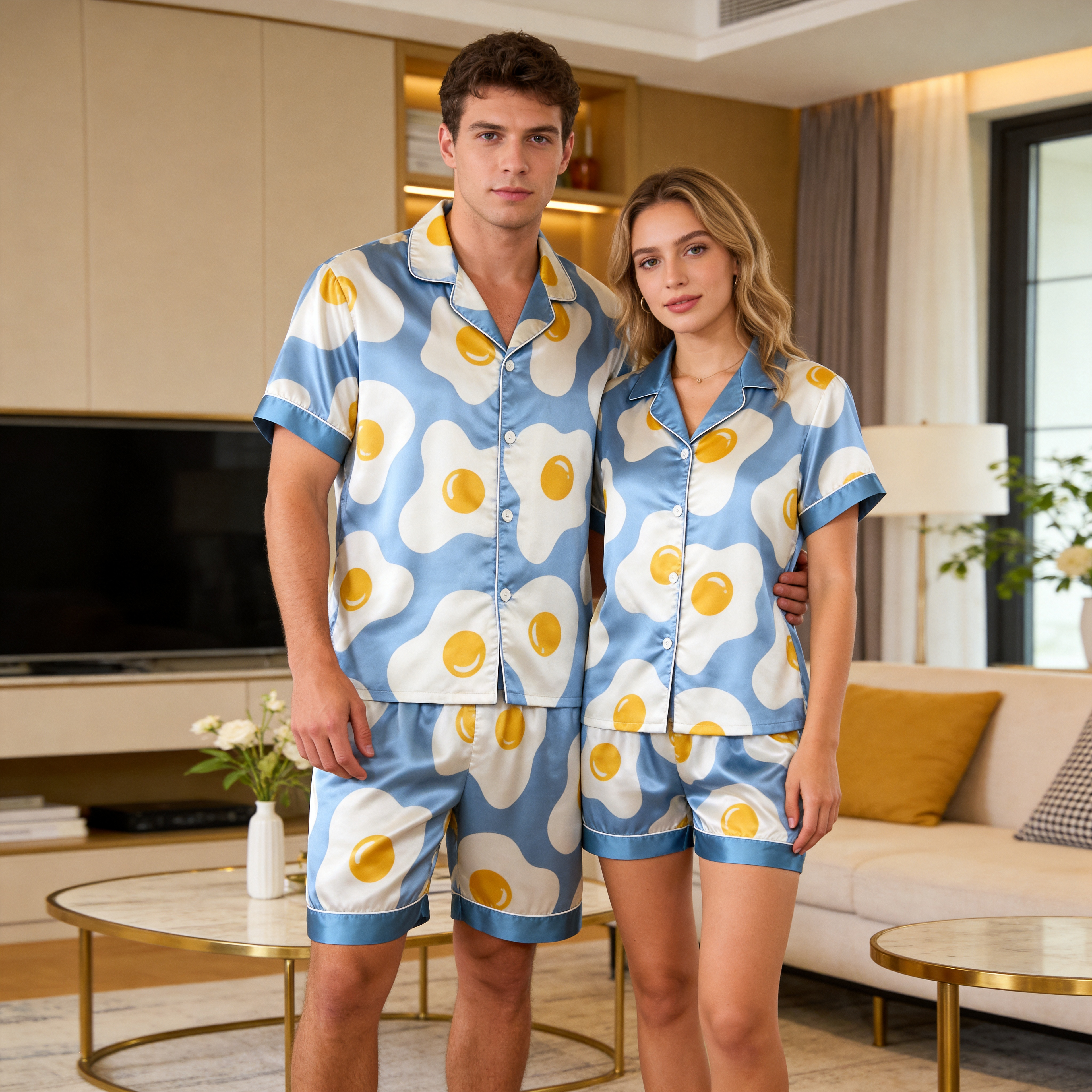 Satin Print Pajama Set ¨C Unique Couple Sleepwear