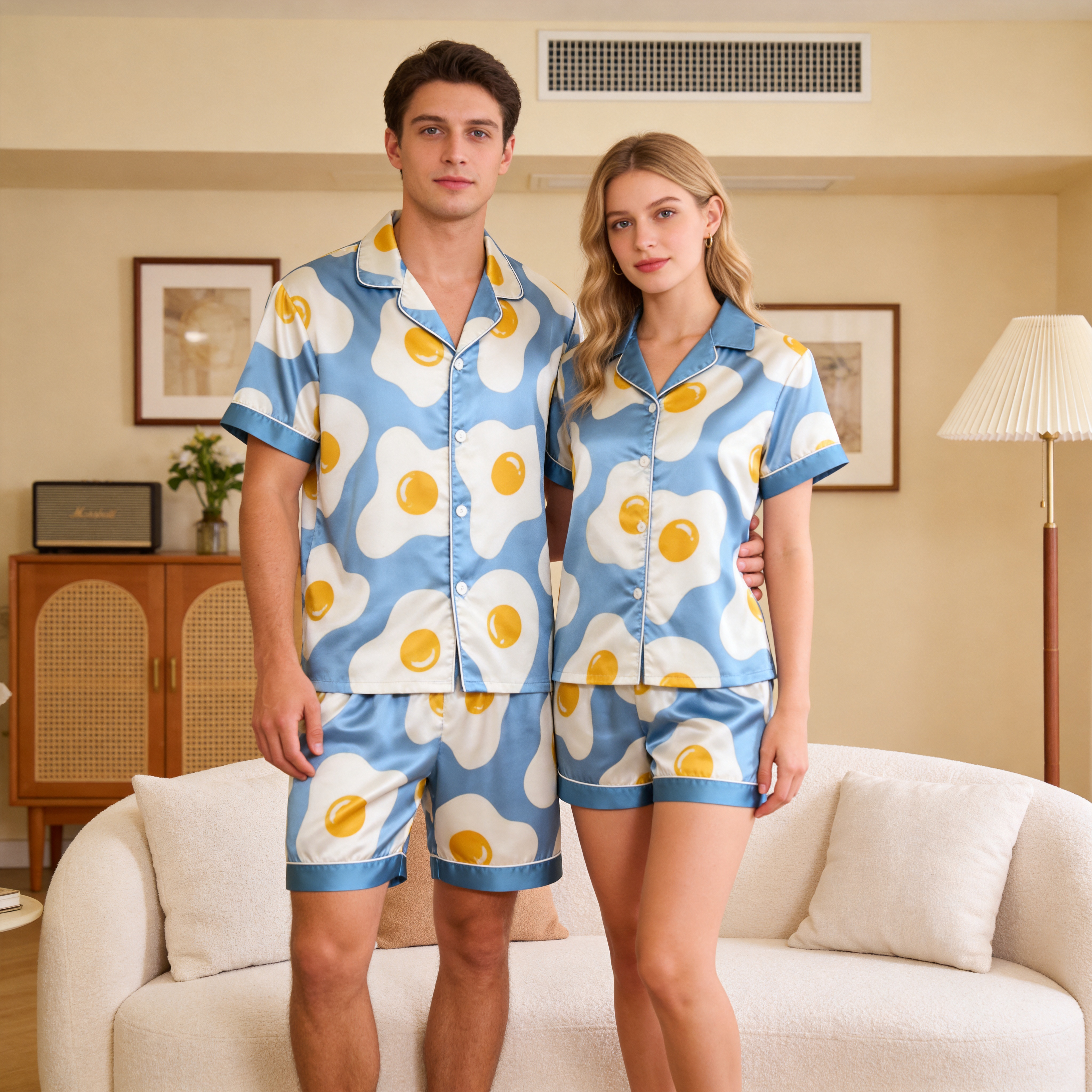 Satin Print Pajama Set ¨C Unique Couple Sleepwear