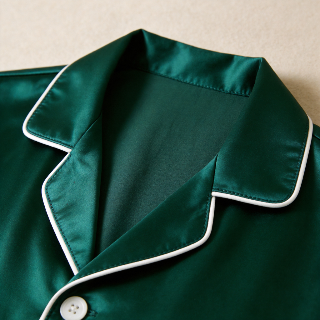 Solid Satin Long Sleeve Couple Button-Down Pajamas