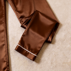 Solid Chocolate Satin Long Sleeve Couple Button-Down Pajamas