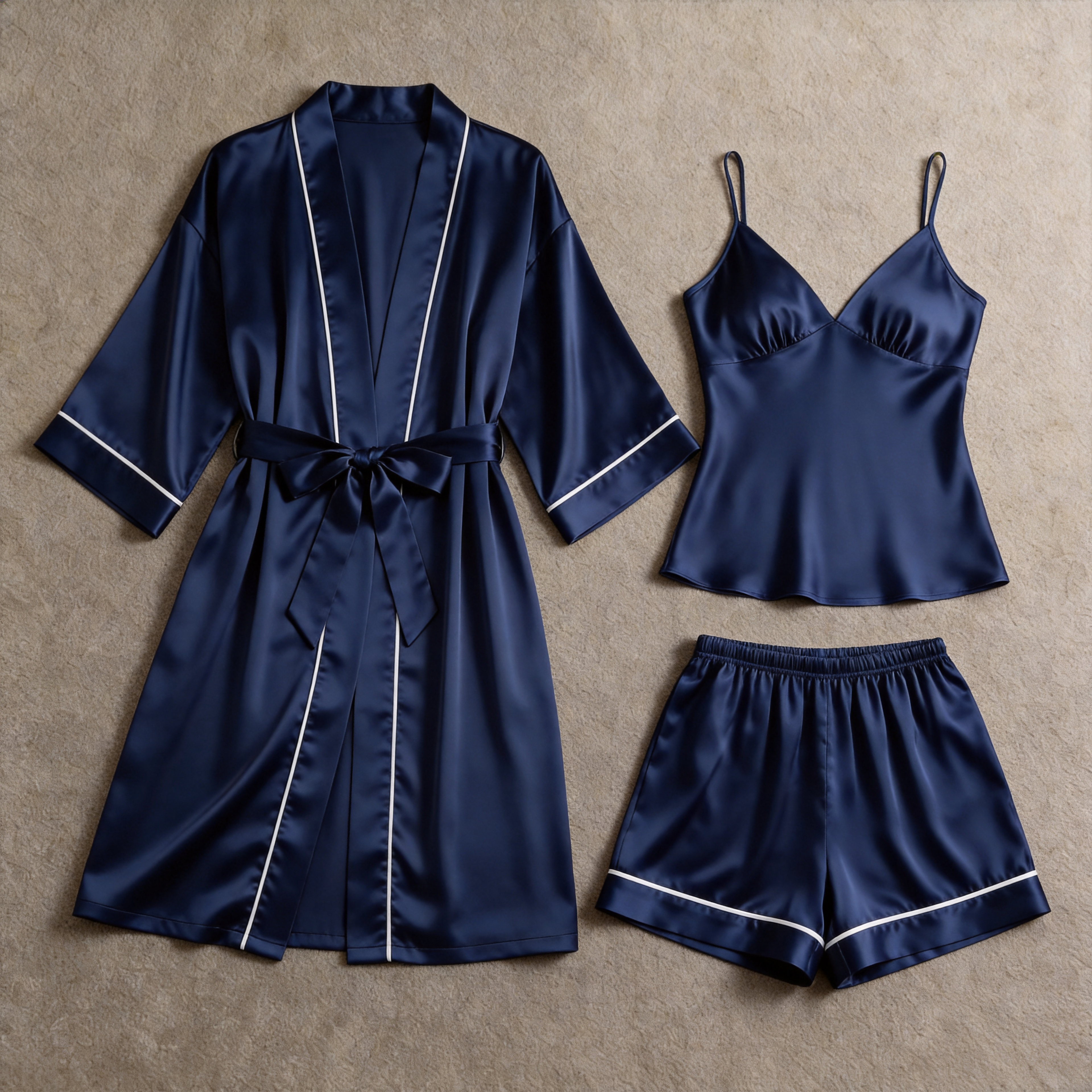Solid Burgundy Satin 3-Piece Sleepwear Set for Women - Robe, Camisole & Shorts