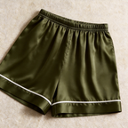 Solid Deep Olive Satin 3-Piece Sleepwear Set for Women - Robe, Camisole & Shorts