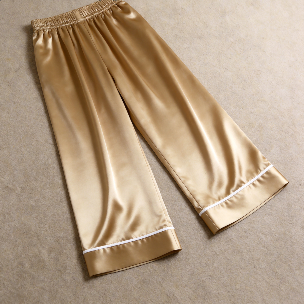 Women Solid Champagne Silky Satin Sleepwear Set - Cozy Camisole, Long Pants & Matching Robe