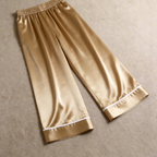 Women Solid Champagne Silky Satin Sleepwear Set - Cozy Camisole, Long Pants & Matching Robe