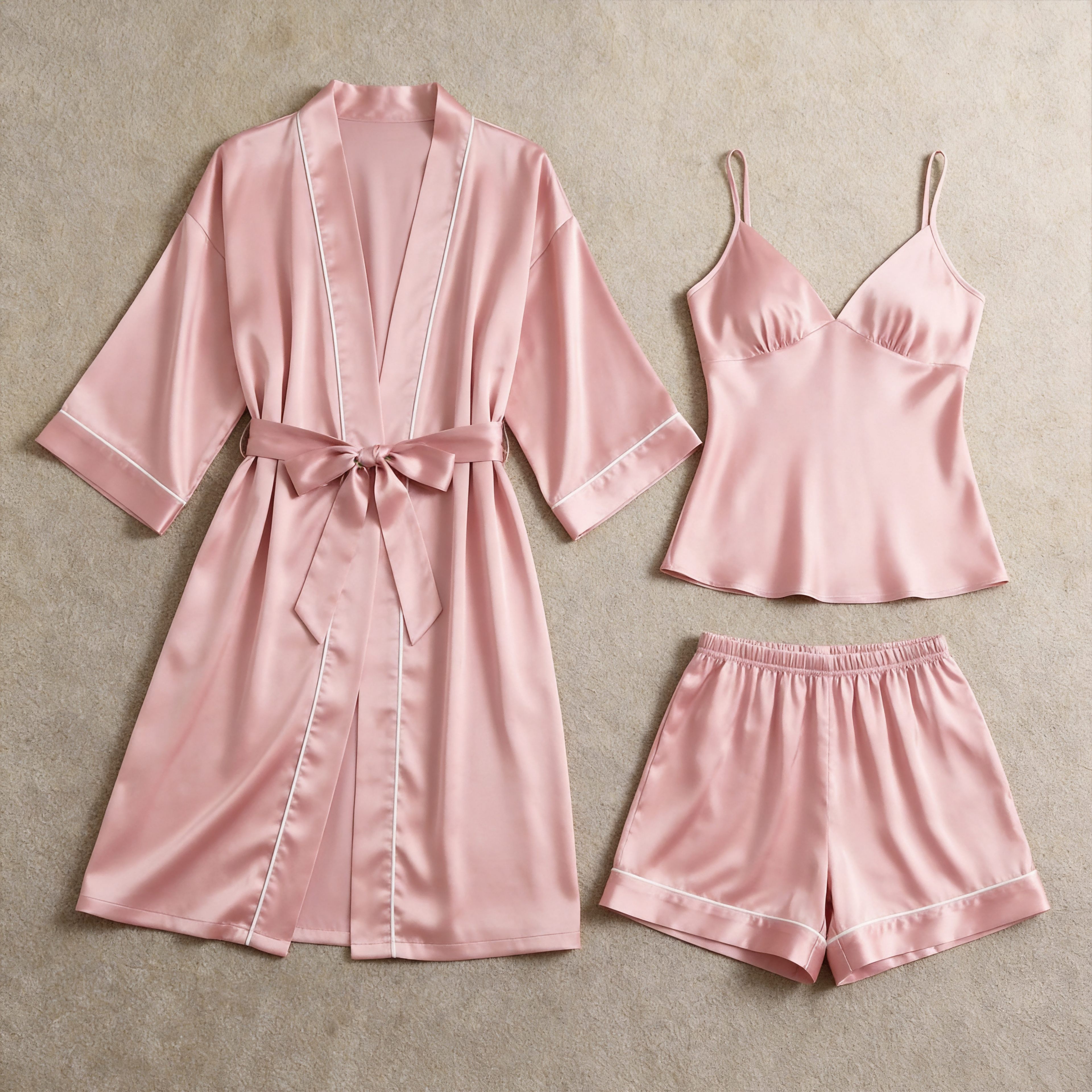 Solid Deep Olive Satin 3-Piece Sleepwear Set for Women - Robe, Camisole & Shorts