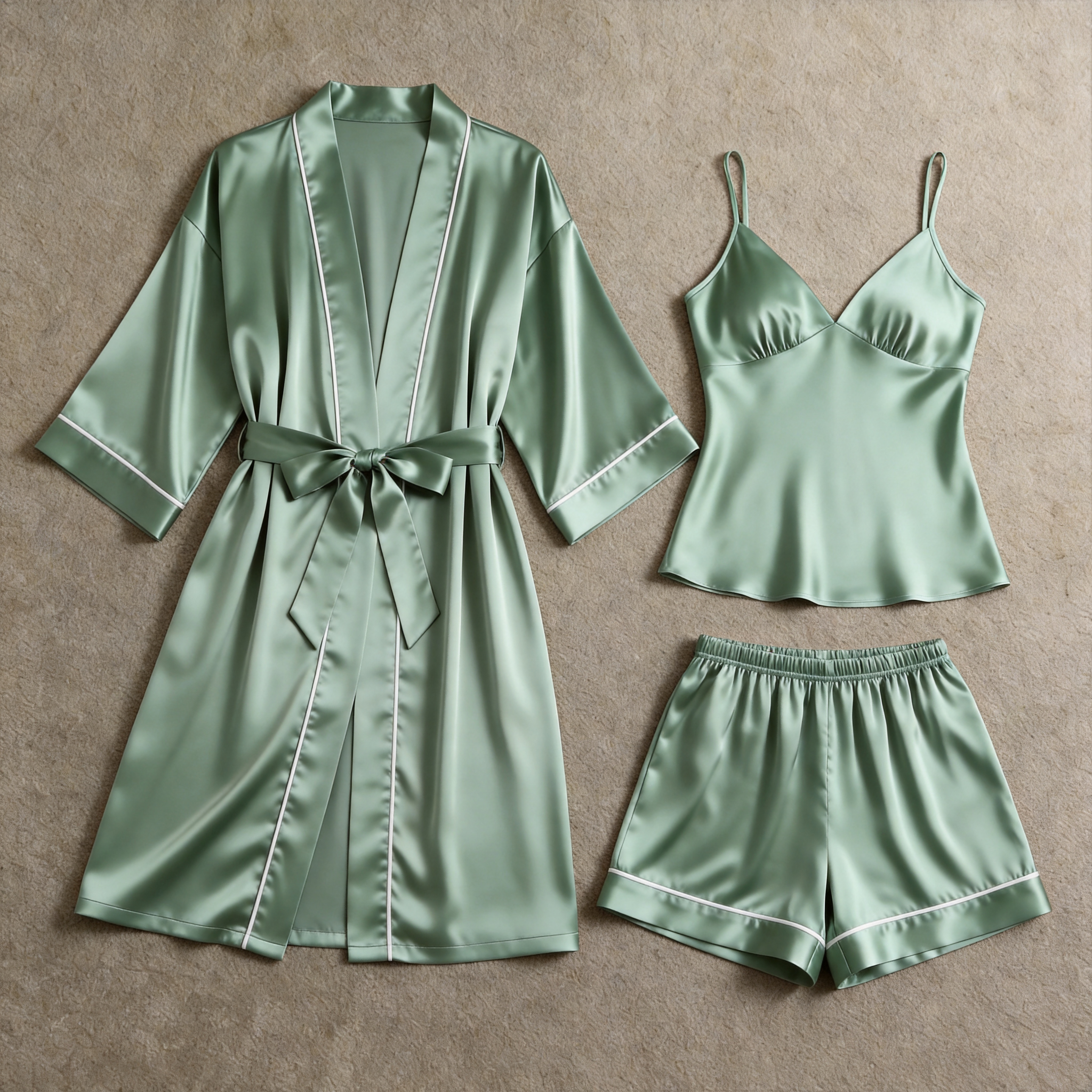 Solid Warm Espresso Satin 3-Piece Sleepwear Set for Women - Robe, Camisole & Shorts