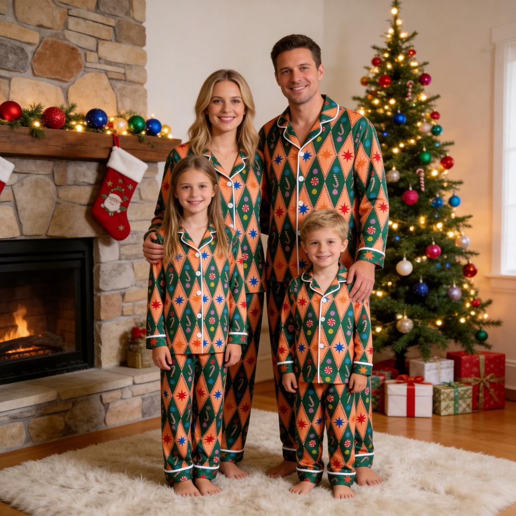 Christmas Joy Button-Down Cotton Matching Family Pajamas