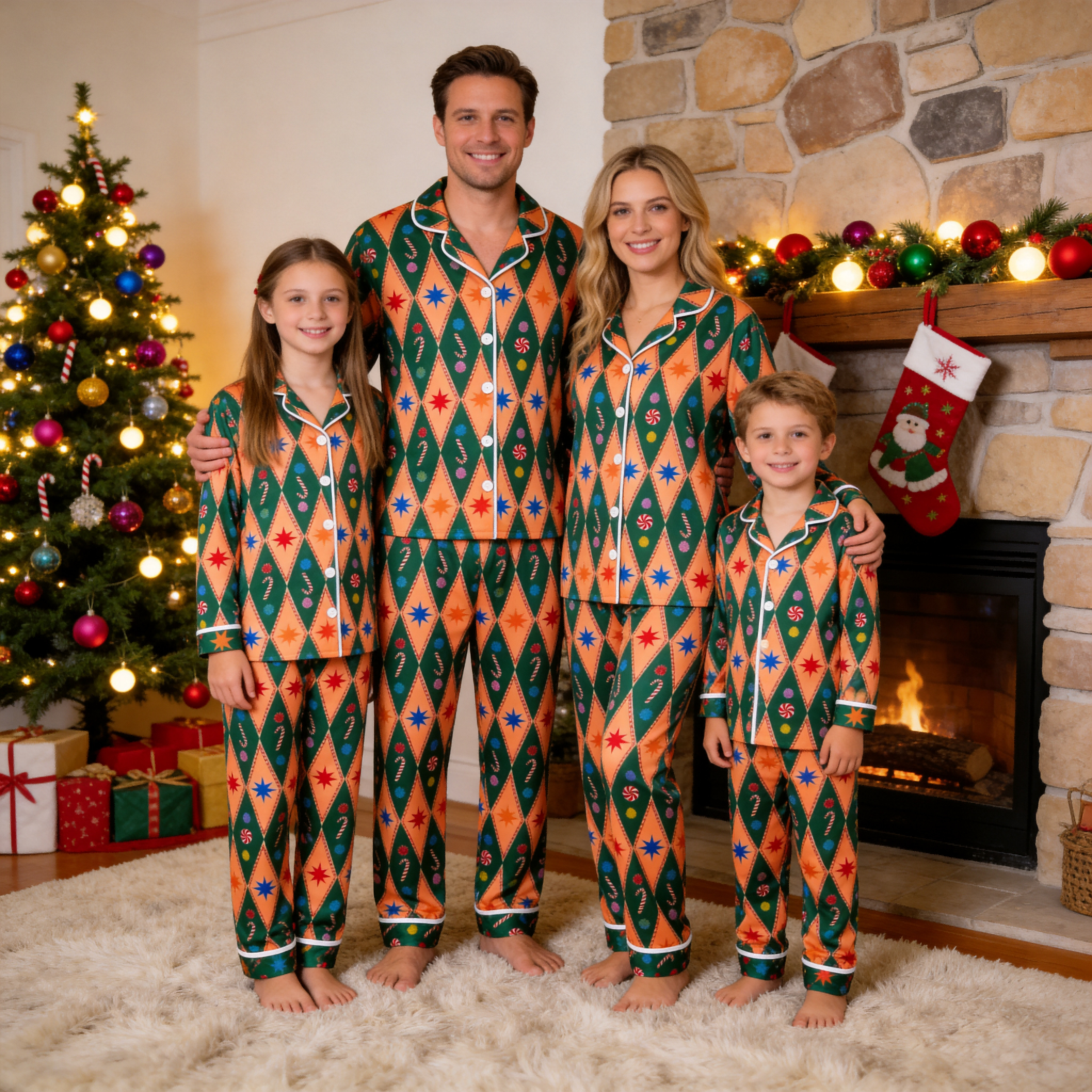 Christmas Joy Button-Down Cotton Matching Family Pajamas