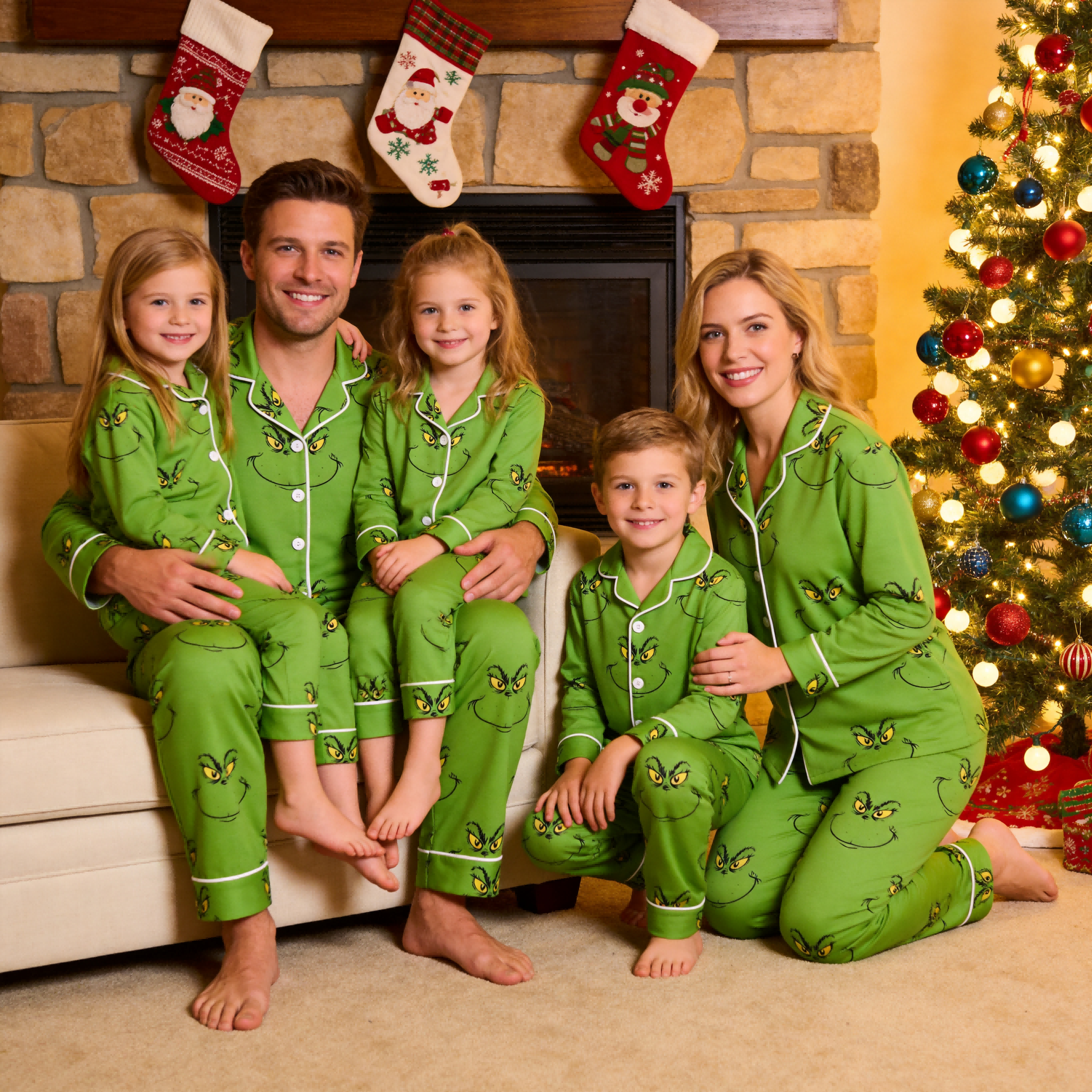 Merry & Bright Button-Front Cotton Matching Family PJs