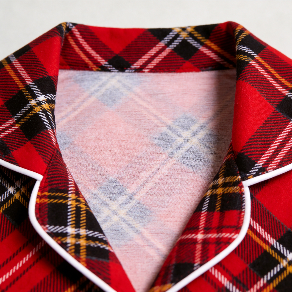 Premium Piping Button-Down Holiday Red Plaid Family Matching Loungewear