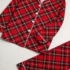 Premium Piping Button-Down Holiday Red Plaid Family Matching Loungewear