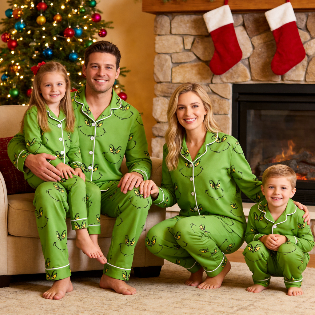 Merry & Bright Button-Front Cotton Matching Family PJs