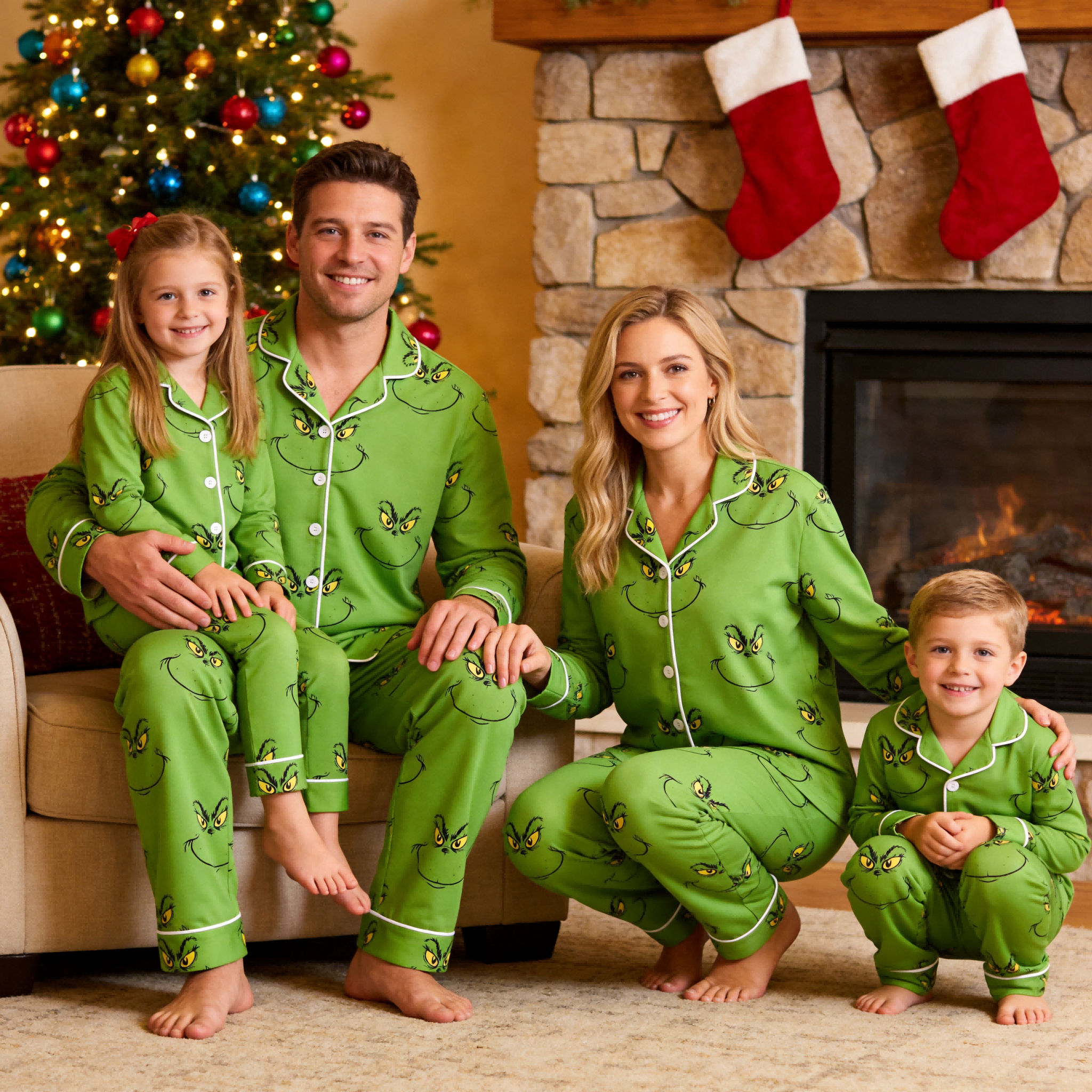 Merry & Bright Button-Front Cotton Matching Family PJs