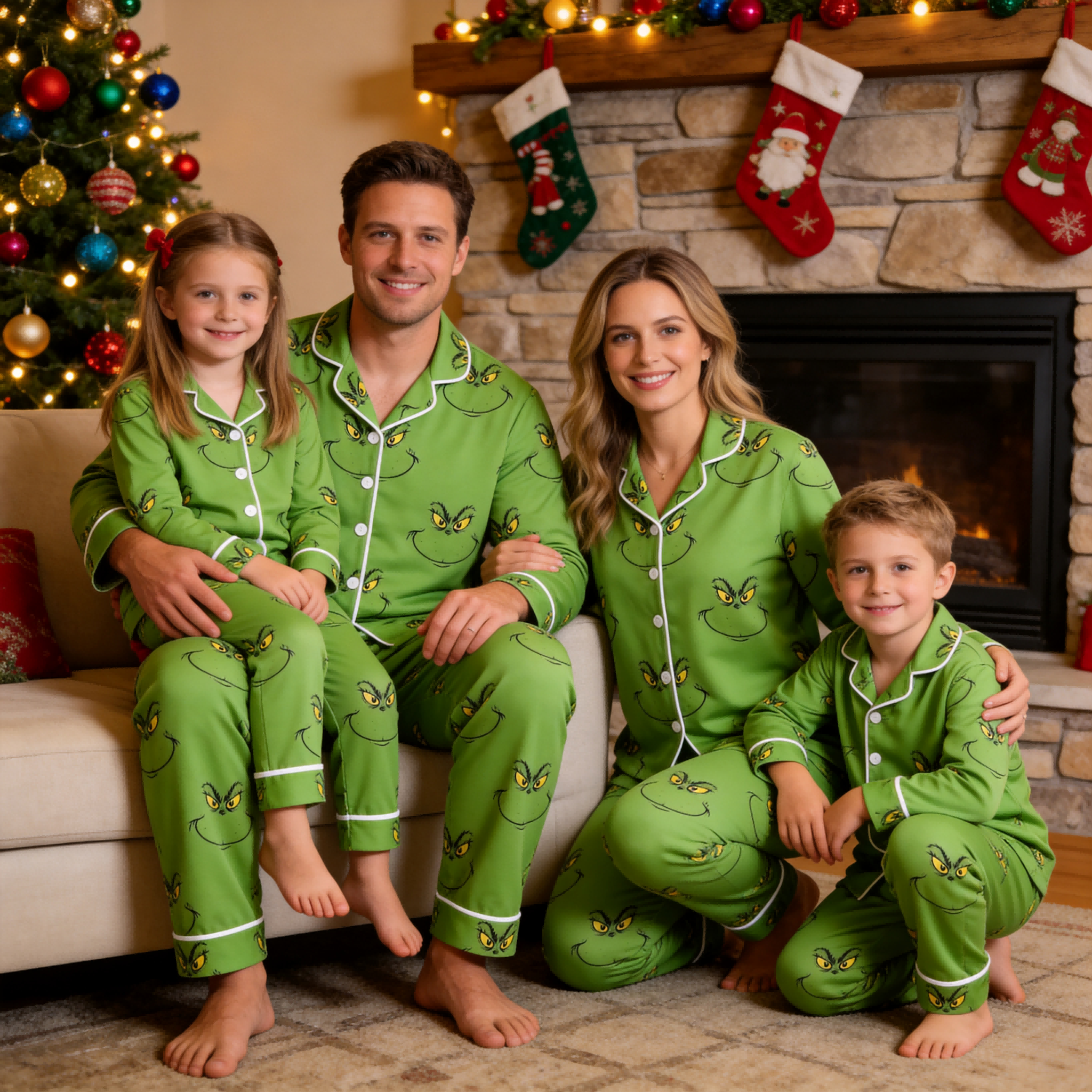 Merry & Bright Button-Front Cotton Matching Family PJs