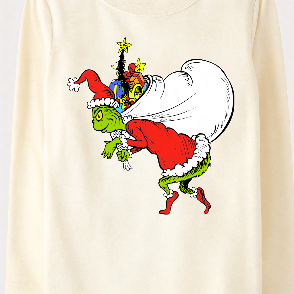 Grinch Family Christmas Pajamas | Cream Matching Holiday Sleepwear Set