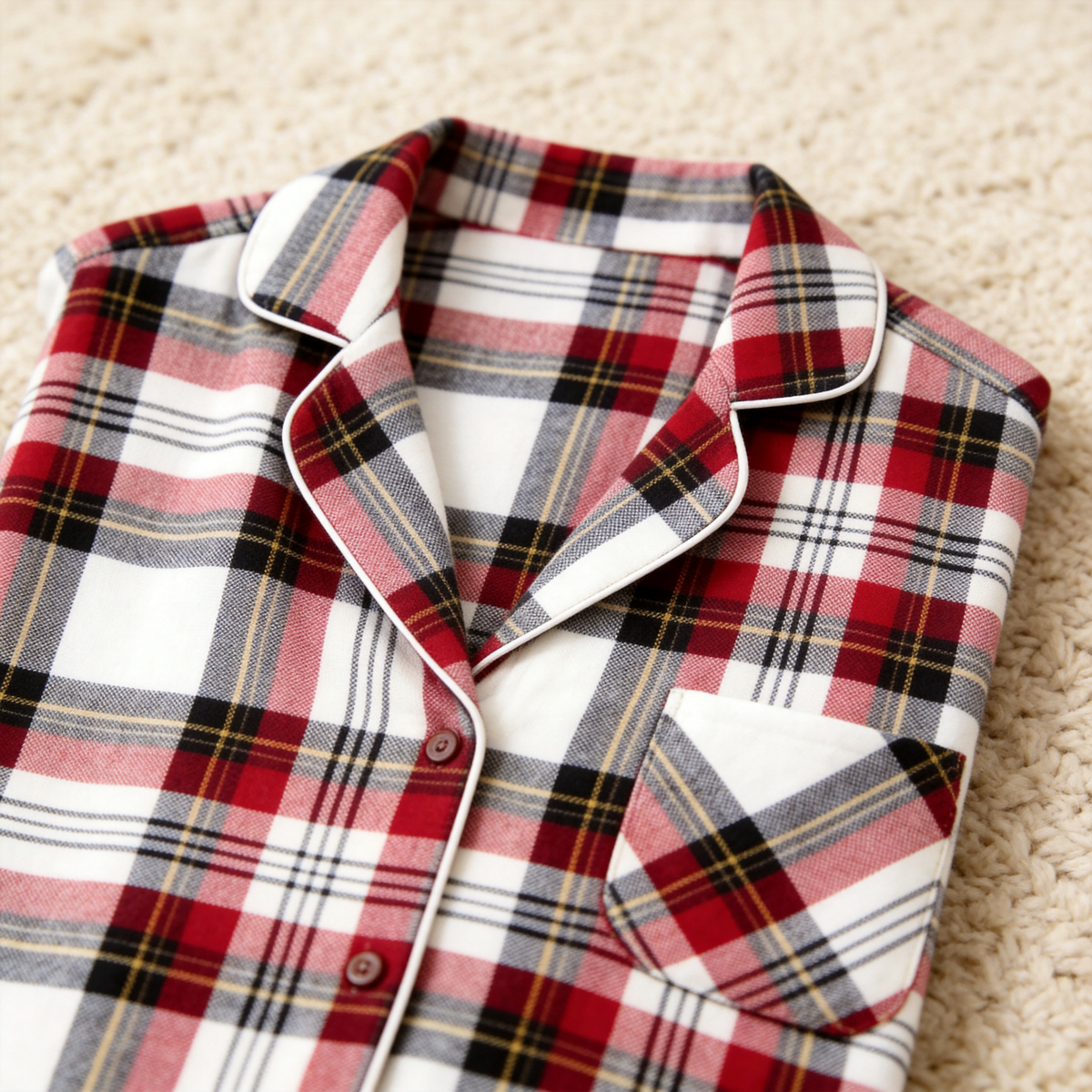 Holiday Family Red Plaid Button-Front Matching Pajamas Set
