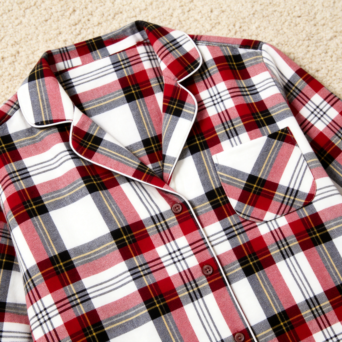 Holiday Family Red Plaid Button-Front Matching Pajamas Set