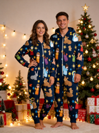 Nativity Scene Holy Night Navy Hooded Women Christmas Jumpsuit