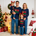 "2026 Family Christmas" Moose Letter Print Blue Plaid Christmas Matching Pajamas
