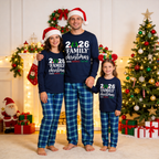 "2026 Family Christmas" Quirky Heart Letter Print Blue Long Sleeve Top With Blue Plaid Family Matching Pajamas