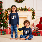 "Let it Snow" Slogan and Snowman Printed Blue Plaid Christmas Matching Pajamas